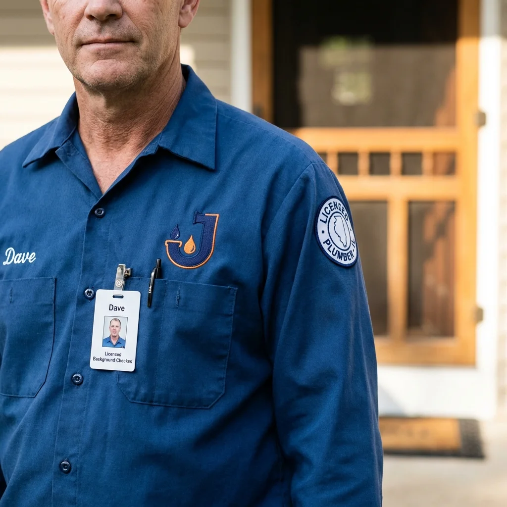 Licensed plumber showing ID badge in Steelville, MO
