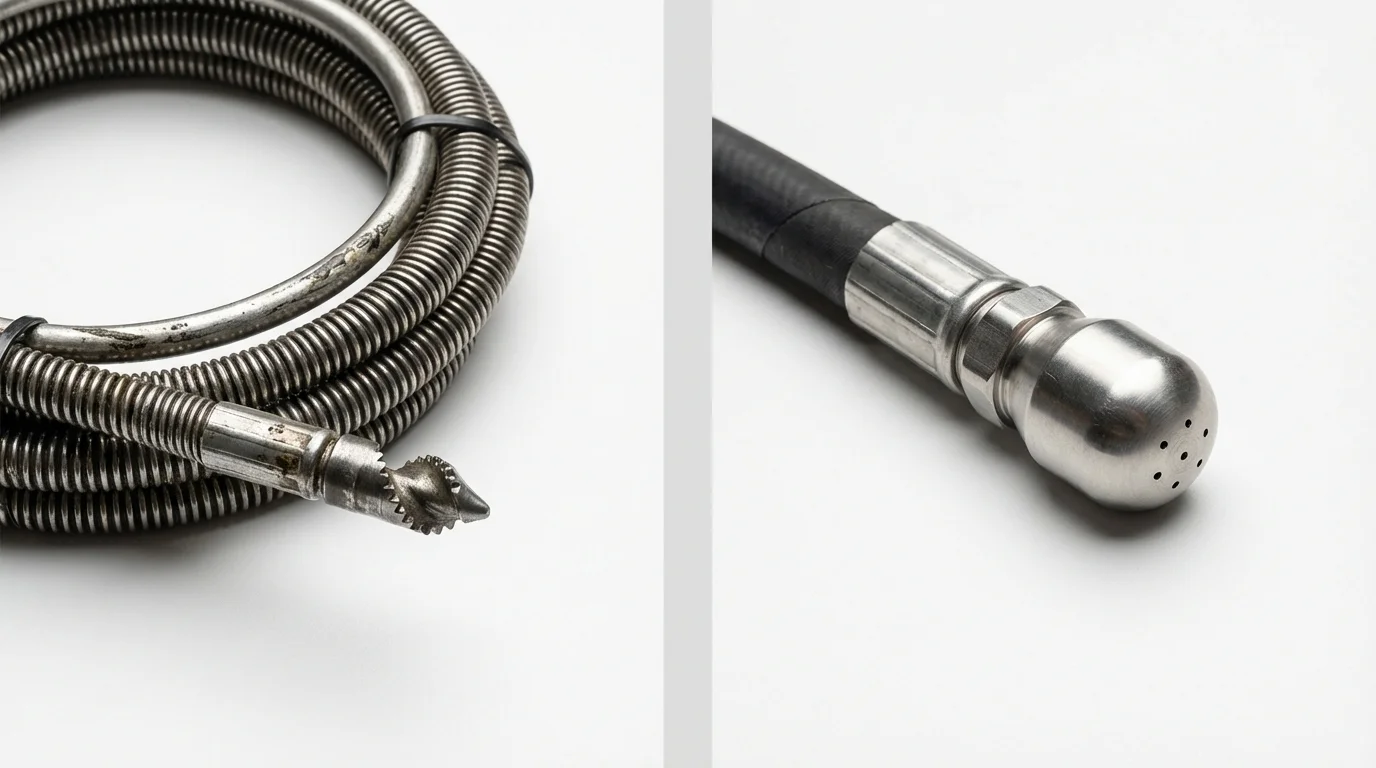 Drain snake cable and hydro jetting nozzle used for drain cleaning in Steelville, MO
